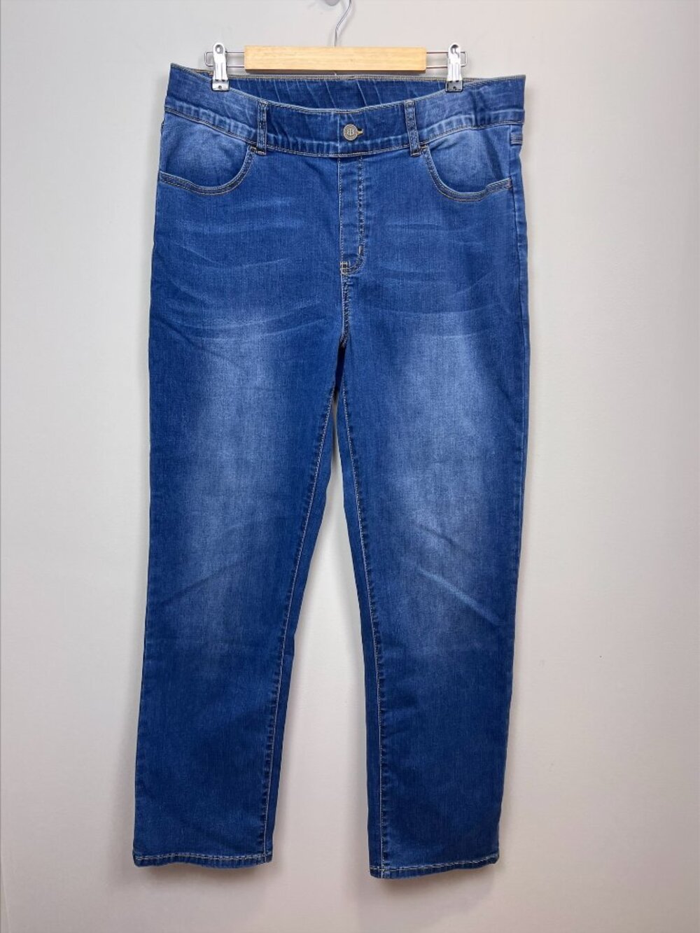 Betabrand Straight Leg Stretch Jeans XXL Blue Pull On Comfort Denim Pants  Descr